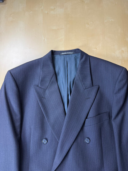 Giacca doppiopetto blu anni '80 in lana pettinata - tg. 52