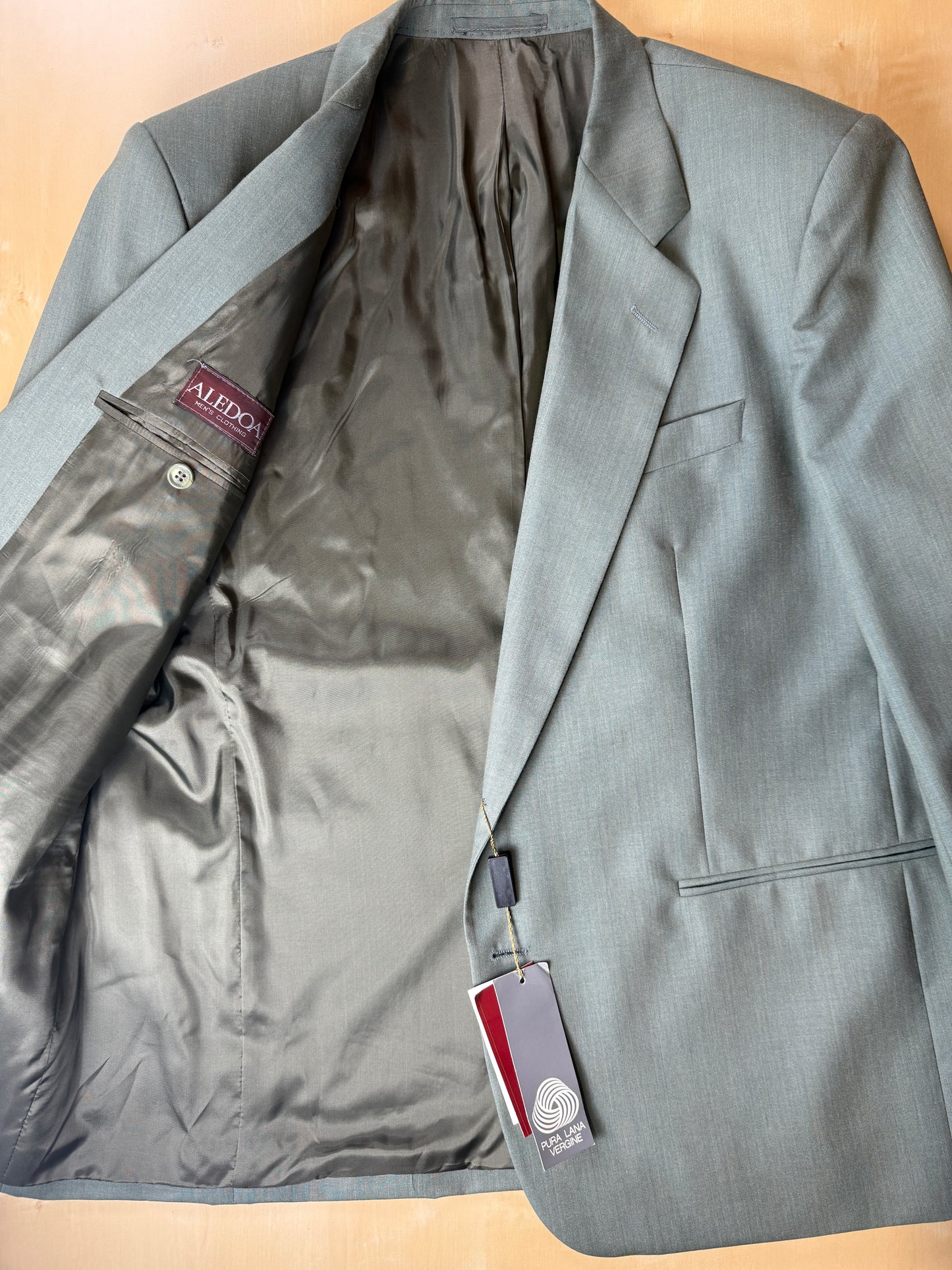 Completo anni '80 fresco lana verde menta (NOS) - tg. 54/56 drop basso