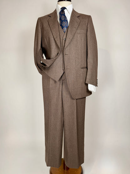 Completo 3 pezzi anni ‘70 marrone mélange - tg. 50/52 drop basso