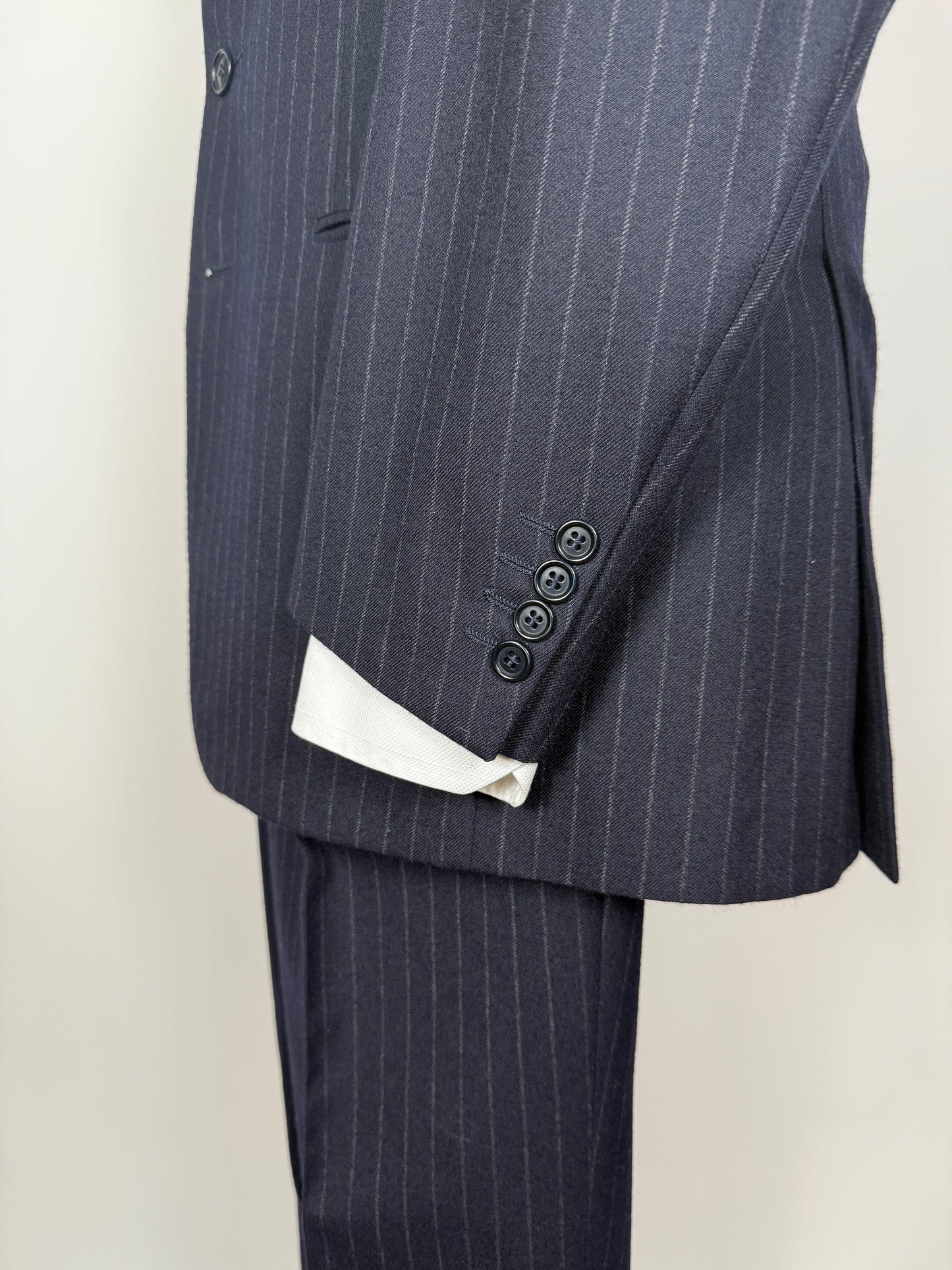 Completo anni ‘80 in flanella inglese blu gessato - tg. 48