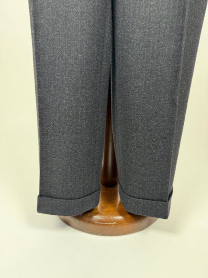 Completo Brioni doppiopetto anni '80 flanella antracite gessato - tg. 56