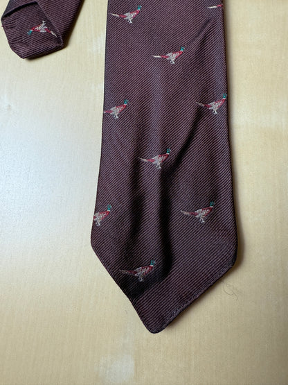 Cravatta De Paz vintage marrone con fagiani