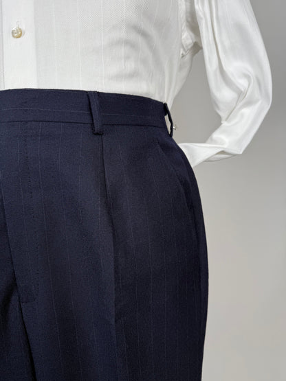 Completo Belvest doppiopetto anni ‘70 flanella blu gessato - tg. 50/52