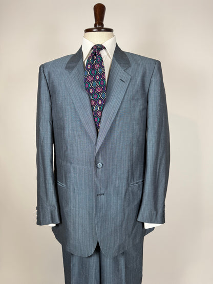 Completo anni '80 in pura seta shantung blu carta da zucchero - tg. 52/54