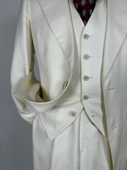 Completo 3 pezzi anni '70 seta shantung avorio - tg. 42/44