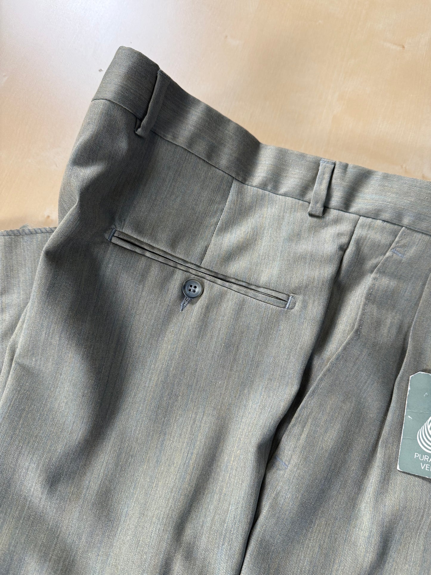 Pantaloni fresco lana verde salvia-oliva anni '80 (NOS) - tg. 50