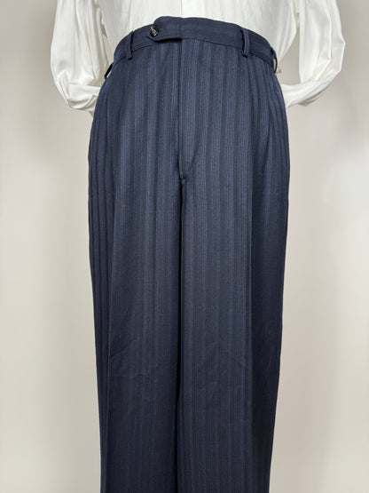 Pantaloni anni ‘70/‘80 lana pettinata blu righe - tg. 48/50