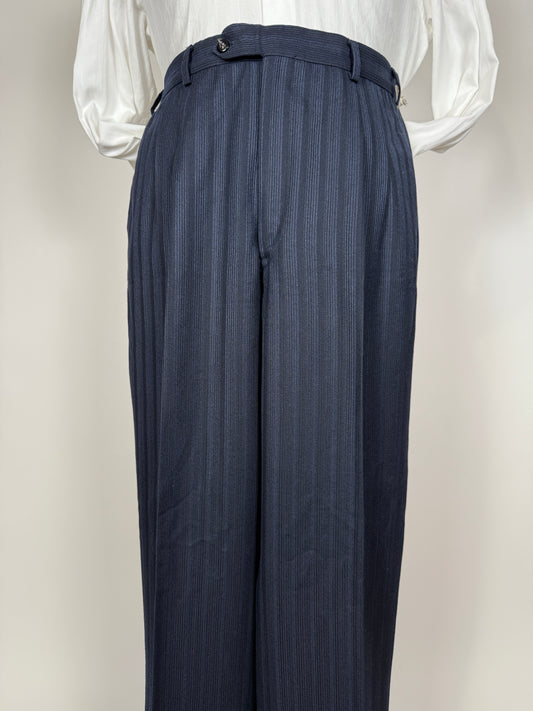 Pantaloni anni ‘70/‘80 lana pettinata blu righe - tg. 48/50