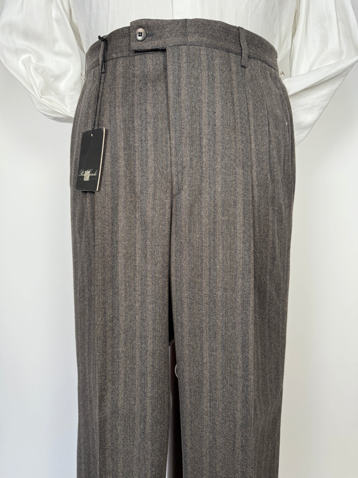 Pantaloni anni ‘70 in flanella marrone-grigio a righe (NOS) - tg. 44