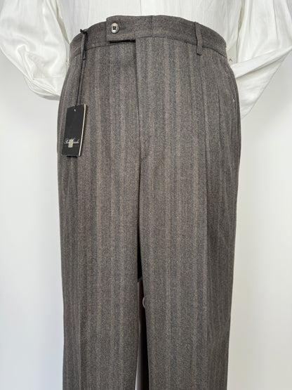 Pantaloni anni ‘70 in flanella marrone-grigio a righe (NOS) - tg. 44