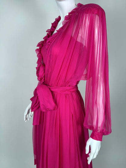 Abito sartoriale anni '80 in chiffon di seta - tg. 38 XS/S