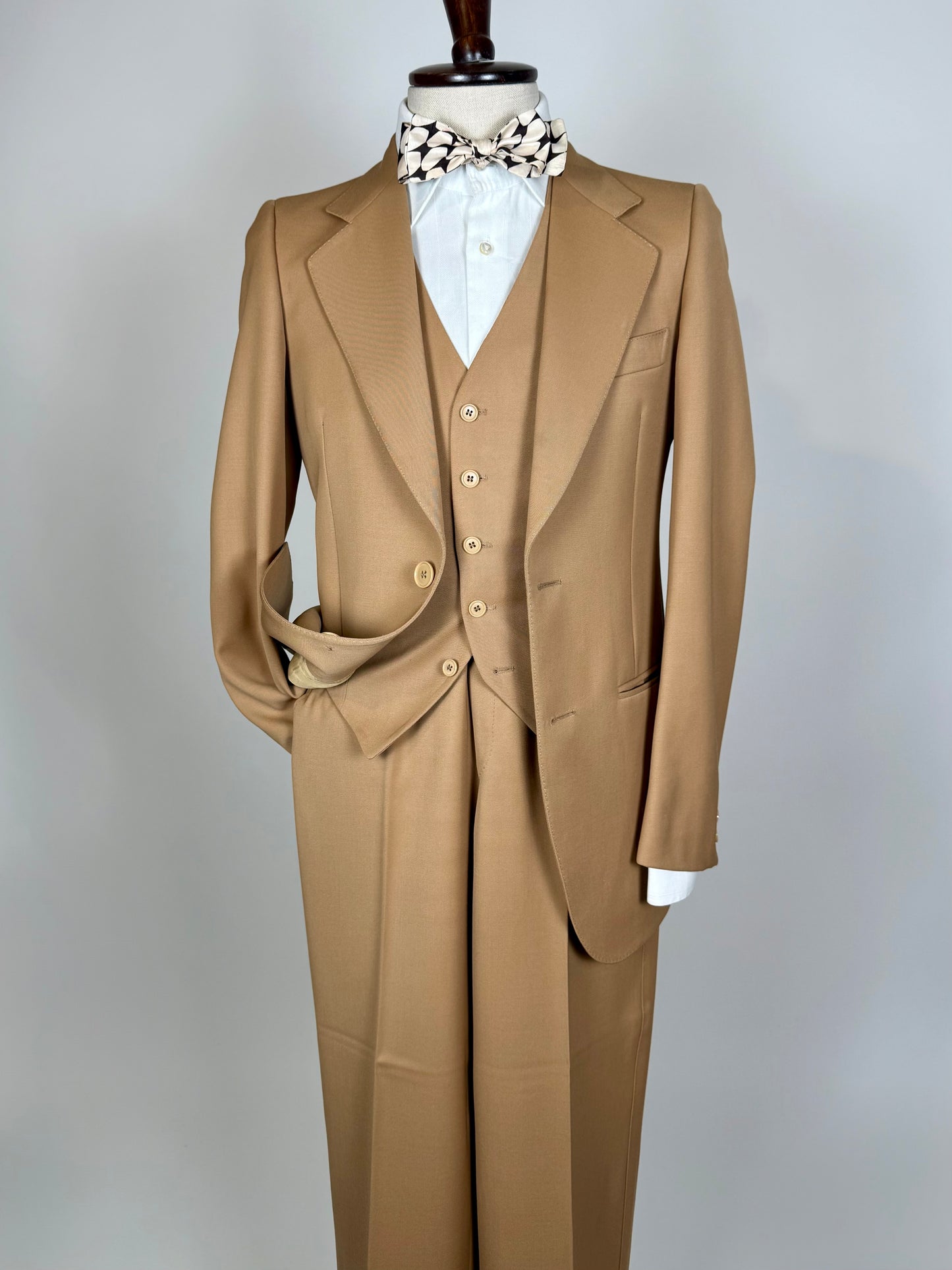 Completo 3 pezzi anni ‘70 twill pettinato beige - tg. 44