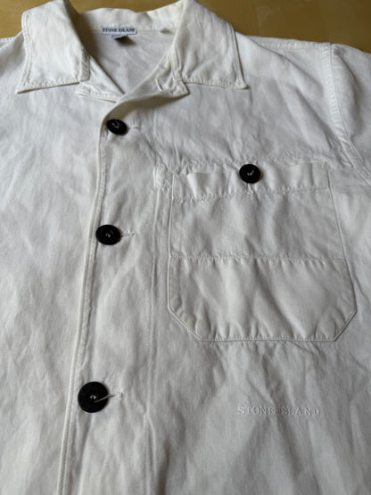 Camicia Stone Island bianca manica corta in cotone e lino (SS 2002) - L