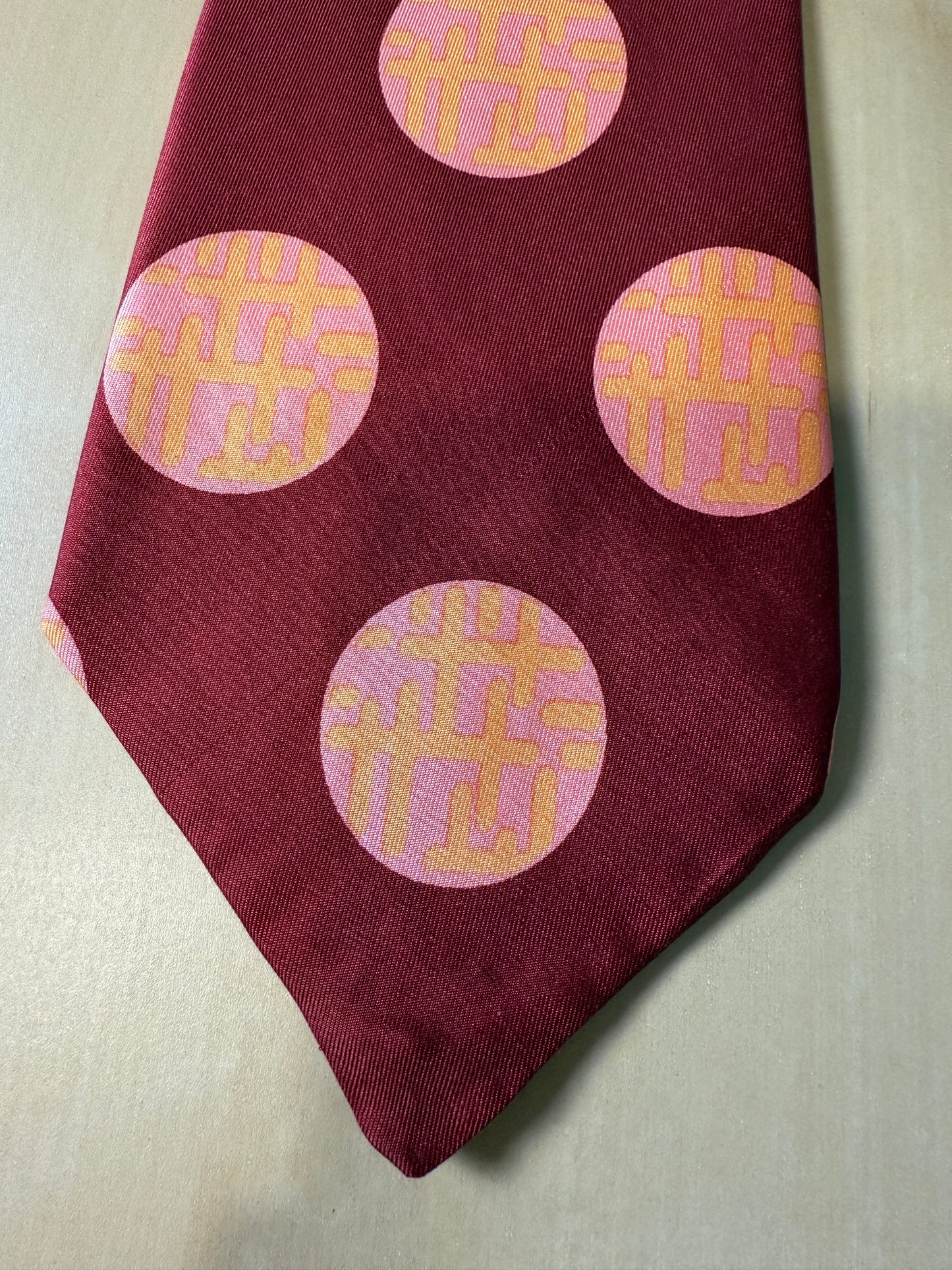Cravatta anni ‘70 bordeaux cerchi rosa