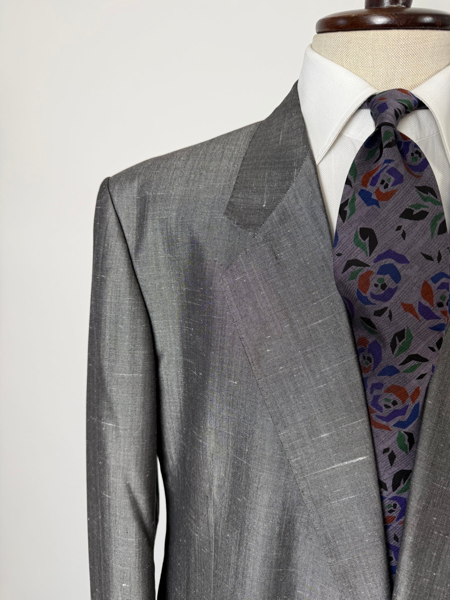 Completo anni '80 in seta shantung grigio - tg. 56/58