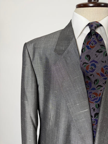 Completo anni '80 in seta shantung grigio - tg. 56/58