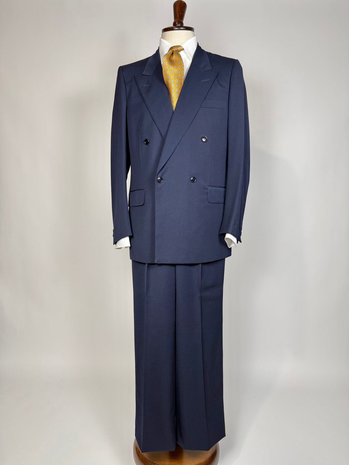 Completo doppiopetto anni '70/'80 twill lana pettinata blu - tg. 48