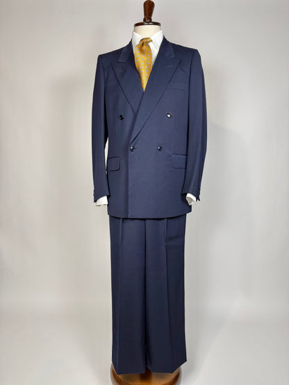 Completo doppiopetto anni '70/'80 twill lana pettinata blu - tg. 48