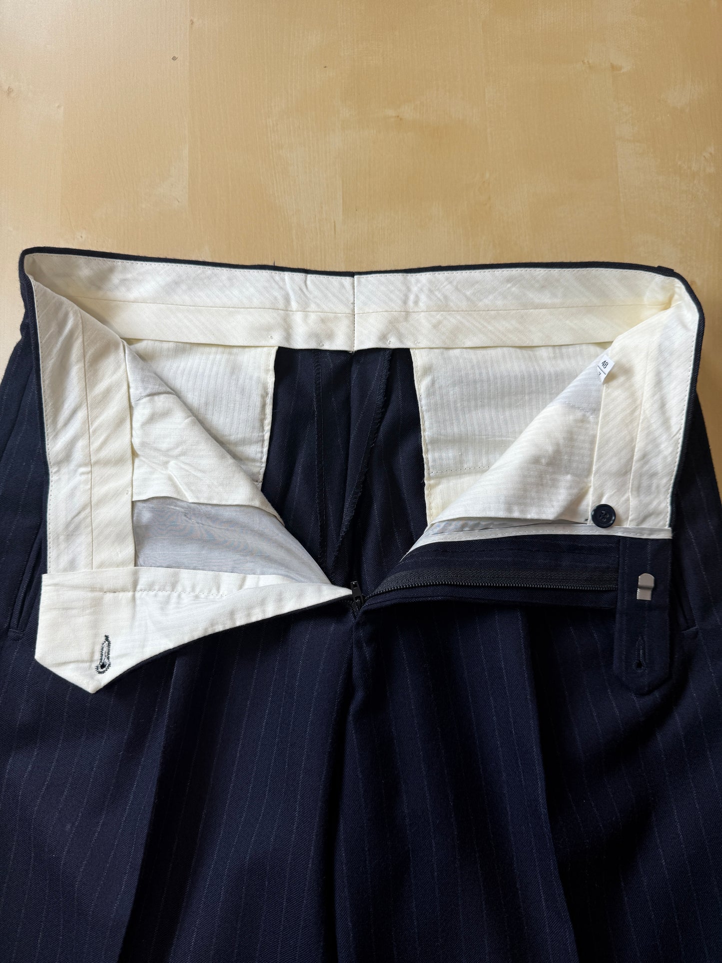 Completo anni ‘80 in flanella inglese blu gessato - tg. 48