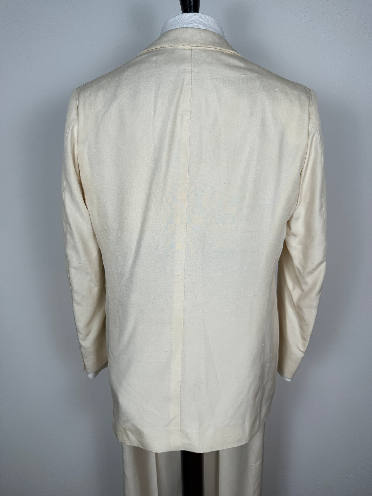 Completo anni '70 su misura in pura seta shantung bianco avorio - tg. 50