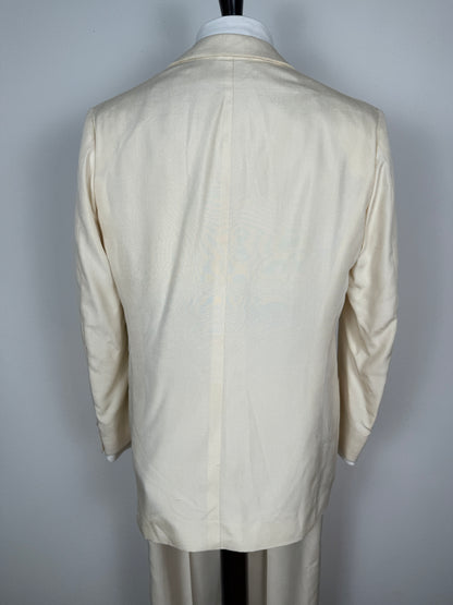 Completo anni '70 su misura in pura seta shantung bianco avorio - tg. 50