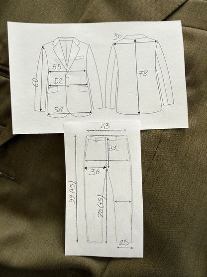 Completo anni ‘80 verde oliva lana pettinata E. Zegna - tg. 48/50