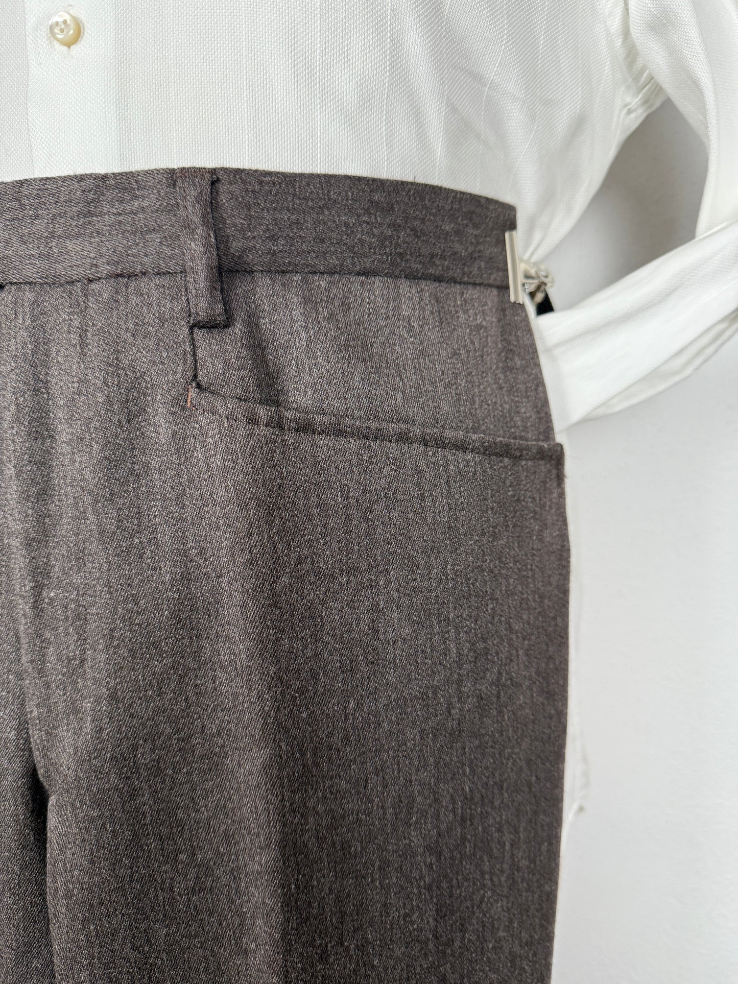 Pantalone anni ‘70 in flanella marrone con tasche alla carrettiera (NOS) - tg. 44/46