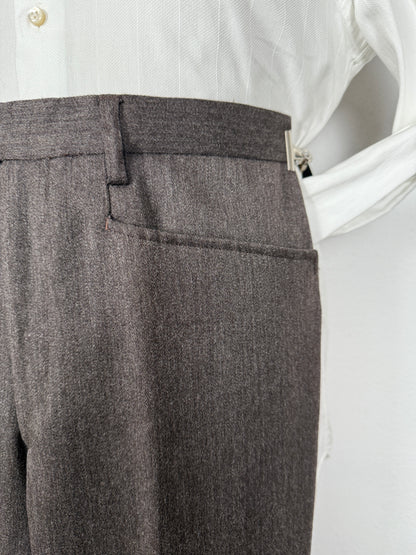 Pantalone anni ‘70 in flanella marrone con tasche alla carrettiera (NOS) - tg. 44/46