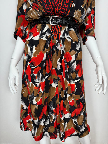 Abito anni ‘80 in pura seta animalier/astratto - tg. 42/44