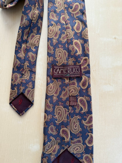 Cravatta paisley cachi fondo blu