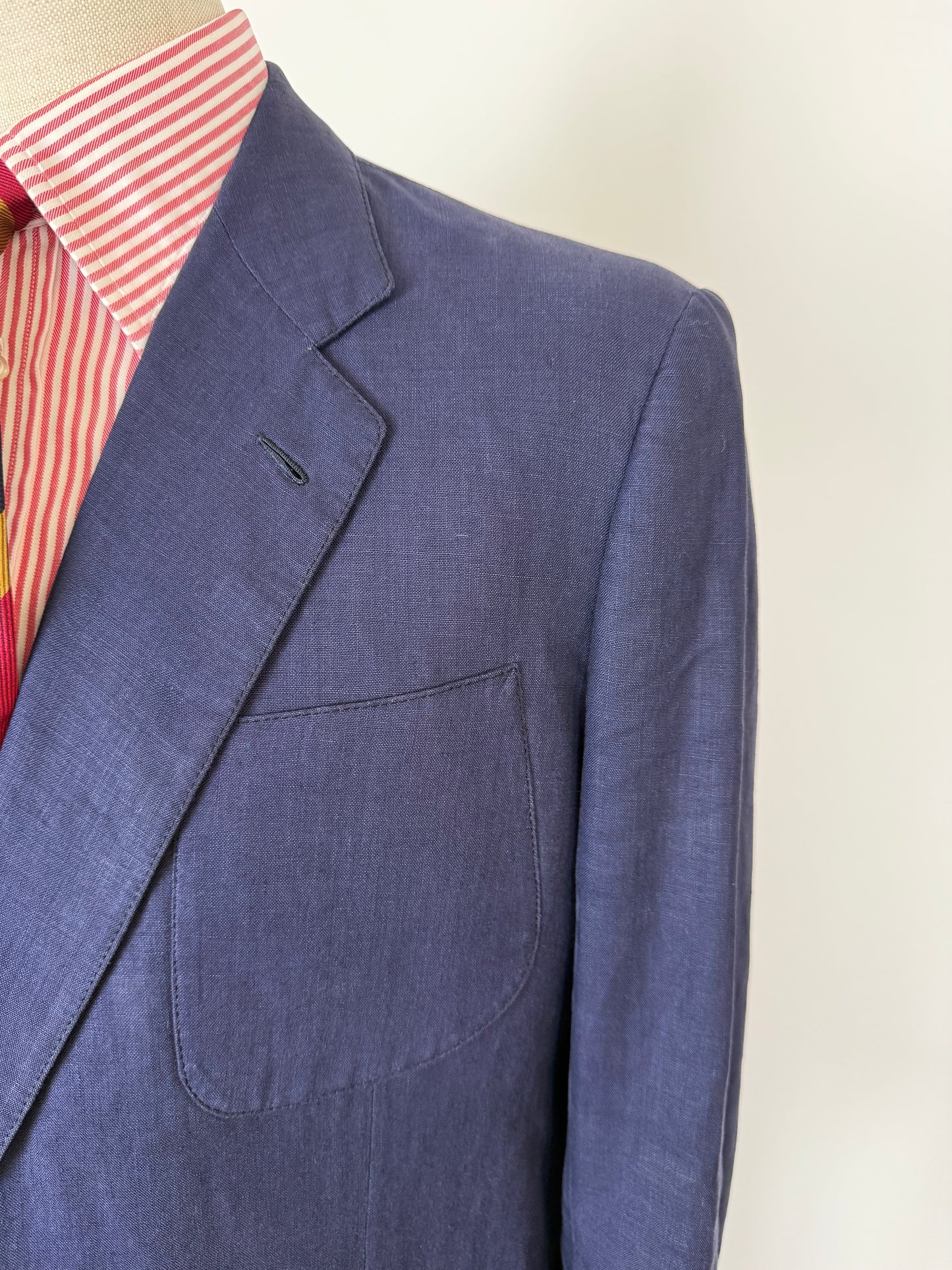 Completo sartoriale anni '70 in lino blu stile workwear - tg. 54