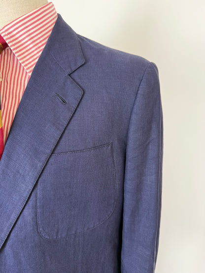 Completo sartoriale anni '70 in lino blu stile workwear - tg. 54