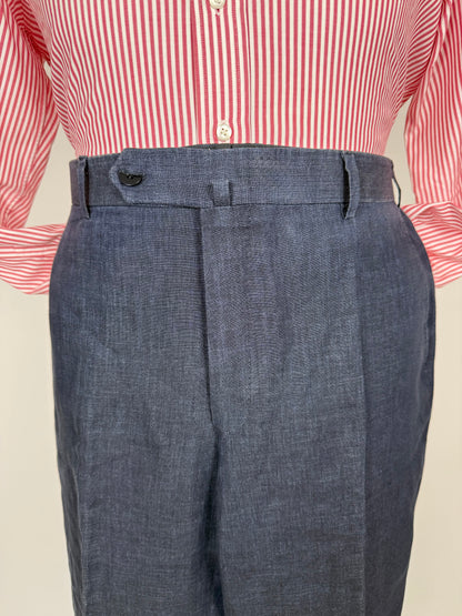 Pantaloni Isaia lino blu effetto chambray - tg. 52