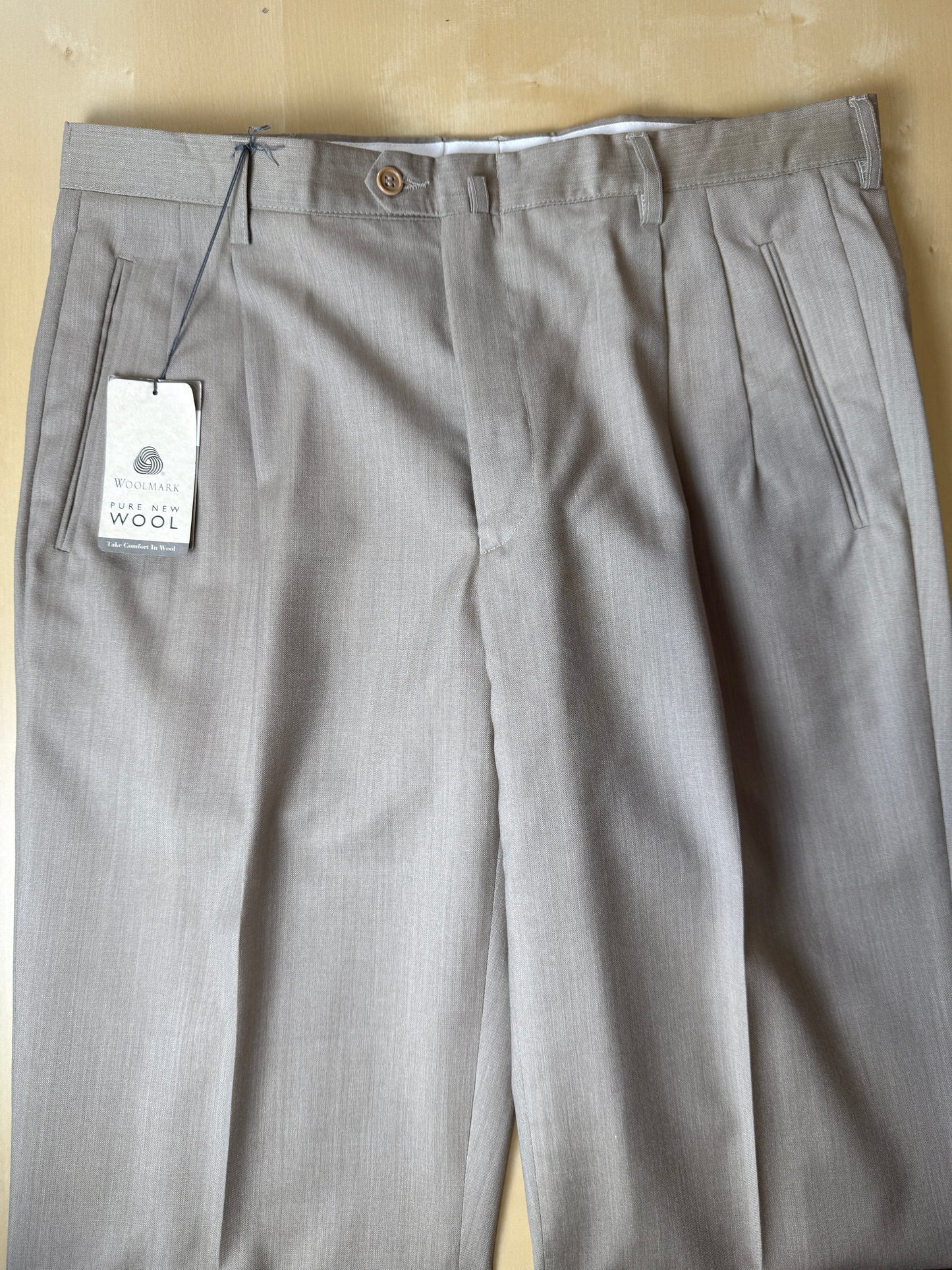 Pantalone anni ‘90 in fresco lana beige/cachi (NOS) - tg. 52