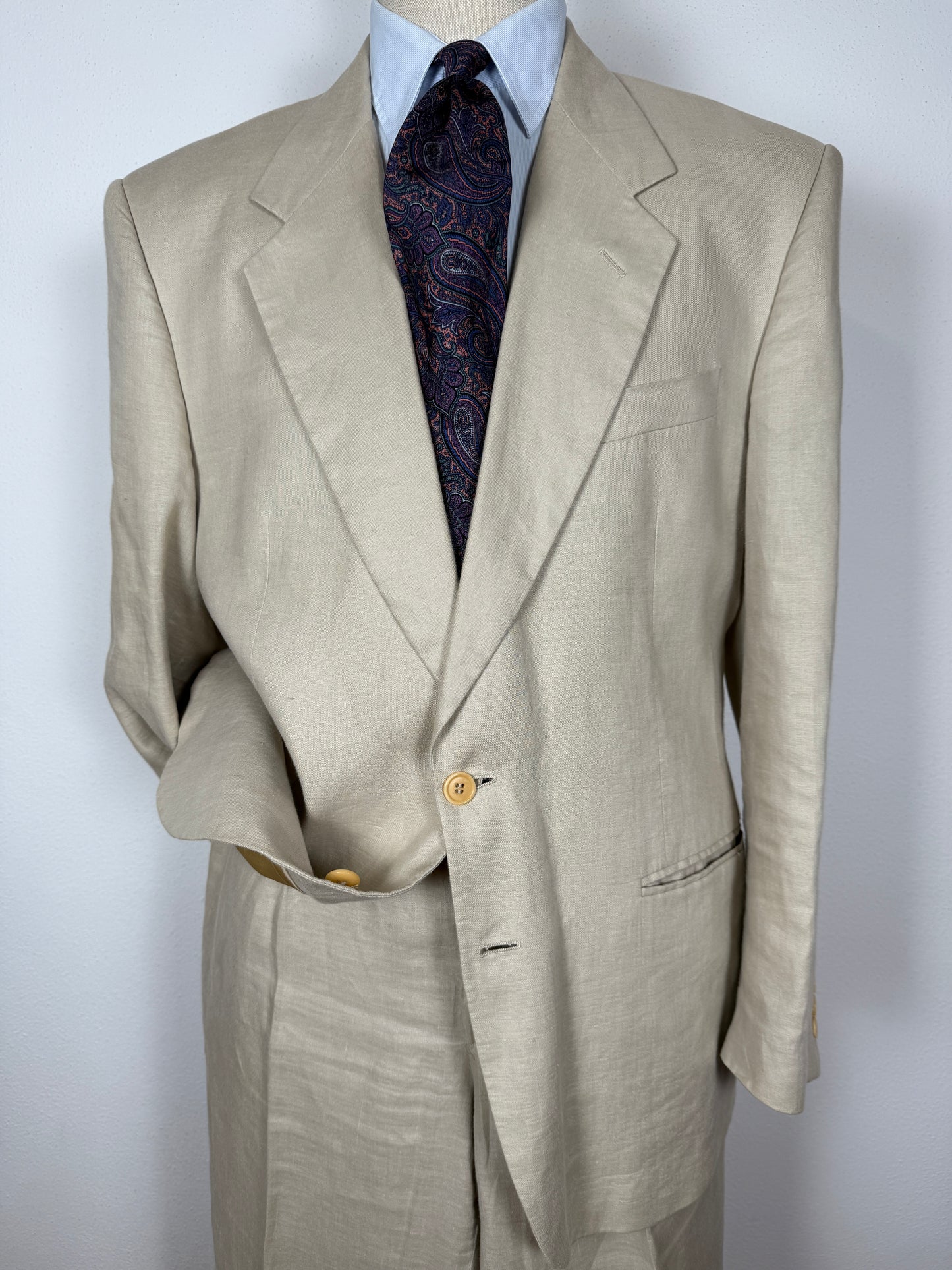 Completo anni ‘80 in puro lino beige chiaro - tg. 56