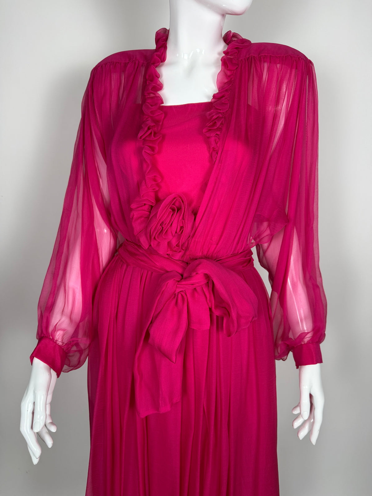 Abito sartoriale anni '80 in chiffon di seta - tg. 38 XS/S