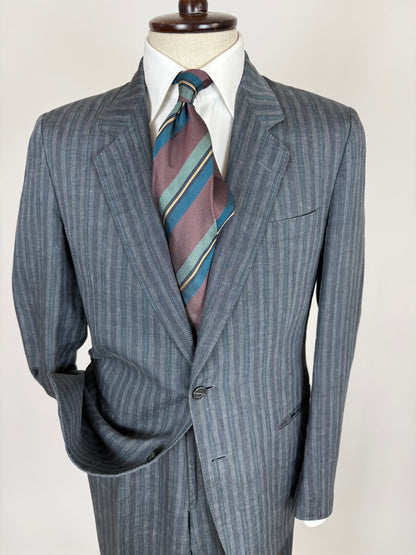 Completo anni '70/'80 puro lino grigio gessato verde - tg. 48