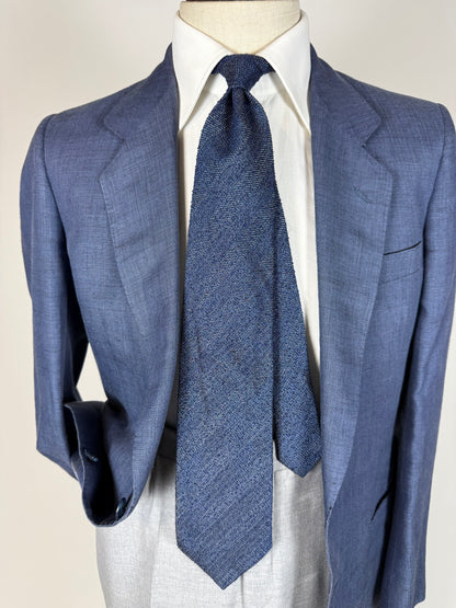 Cravatta Oliver Valentino seta grezza blu trama herringbone