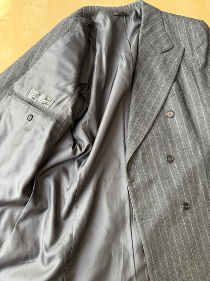 Completo doppiopetto sartoriale anni ‘70 in flanella grigio gessato - tg. 50/52 drop basso