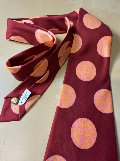 Cravatta anni ‘70 bordeaux cerchi rosa