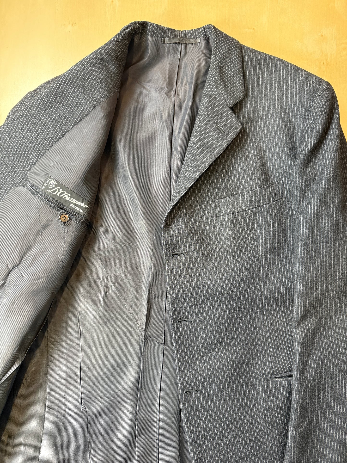 Completo 3 pezzi anni ‘60 sartoriale flanella antracite gessato - tg. 50