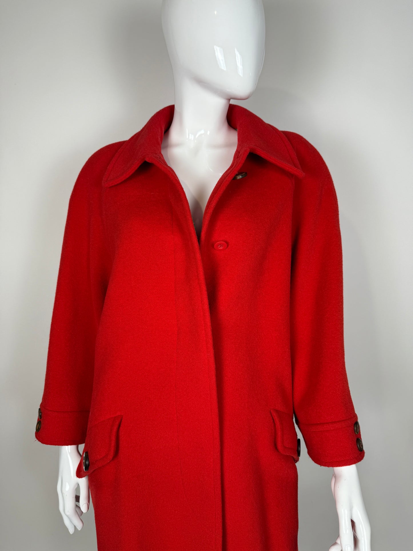 Cappotto anni ‘80 panno lana e mohair rosso scarlatto - tg. 44-46