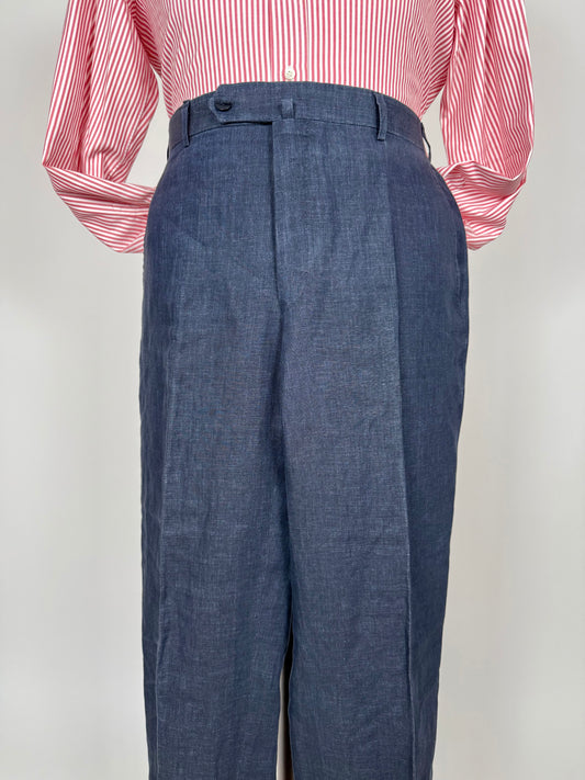 Pantaloni Isaia lino blu effetto chambray - tg. 52