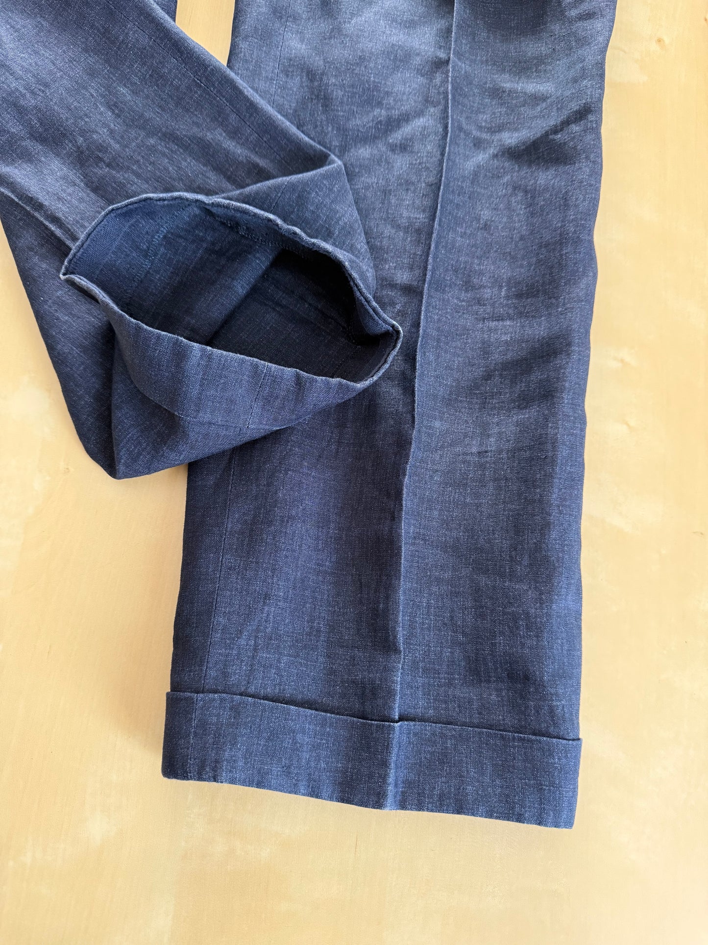 Pantaloni Isaia lino blu effetto chambray - tg. 52
