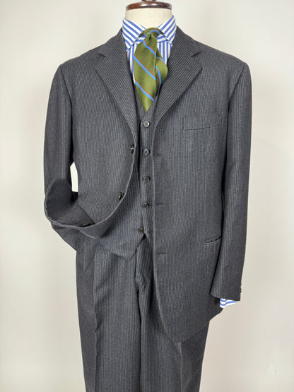 Completo 3 pezzi anni ‘60 sartoriale flanella antracite gessato - tg. 50