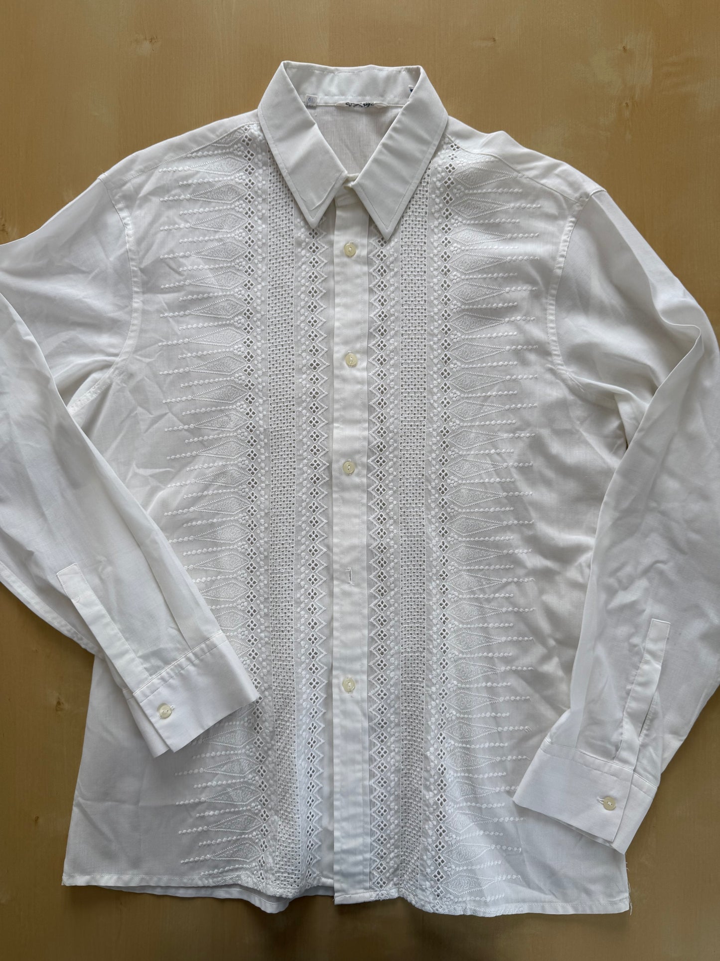 Camicia anni ‘70 con ricami traforati - XS/S collo 38