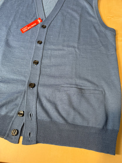 Gilet smanicato in pura lana merino blu cobalto (nuovo) - tg. XXL
