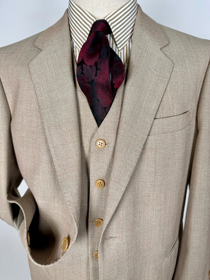 Completo 3 pezzi anni ‘70 hopsack beige - tg. 50/52 drop basso