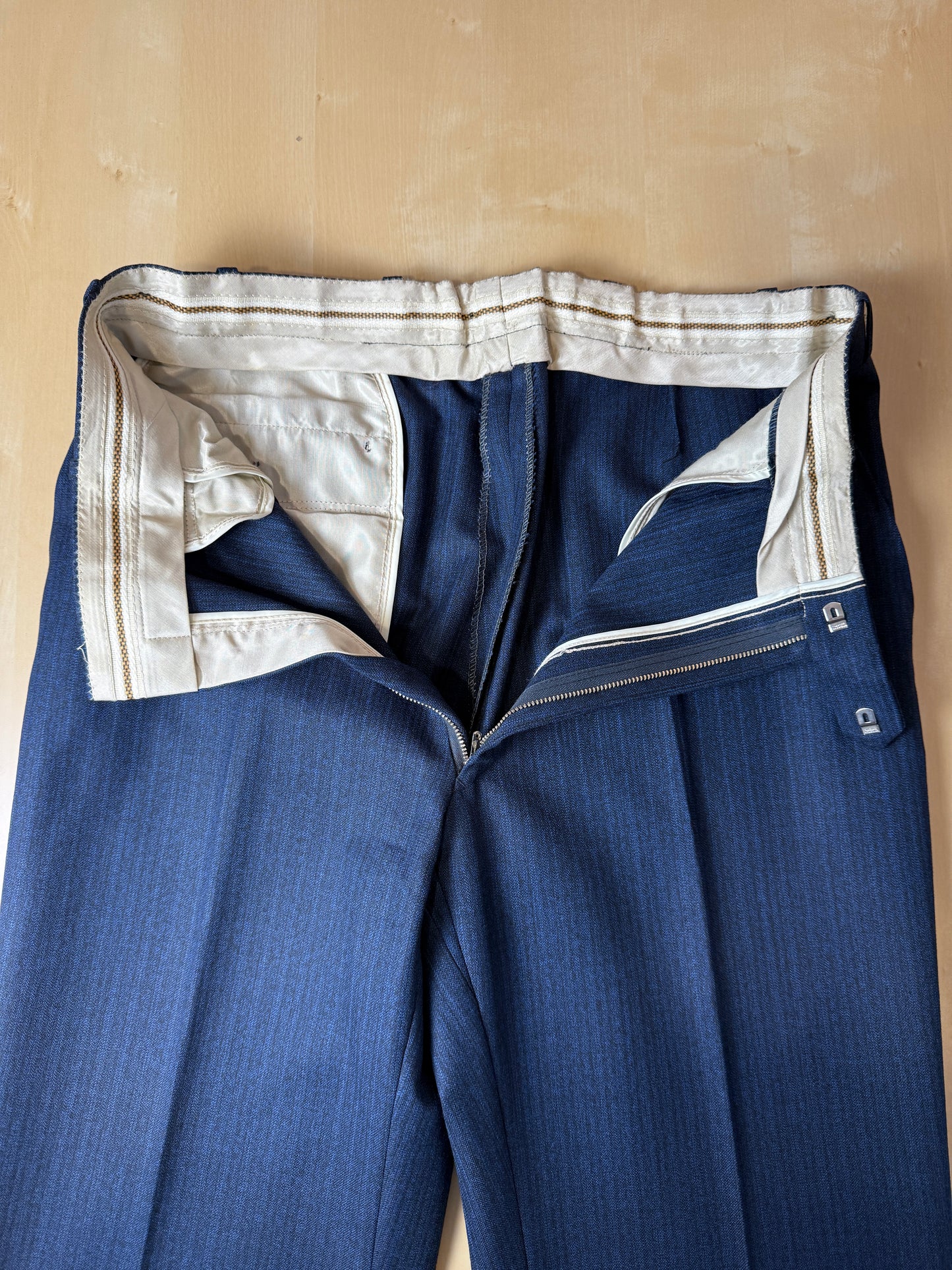 Completo anni ‘70 lana pettinata blu gessato - tg. 50