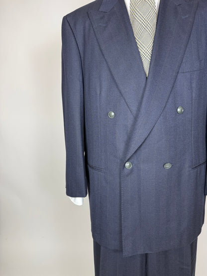 Completo doppiopetto Yves Saint Laurent anni '80 flanella blu - tg. 54/56